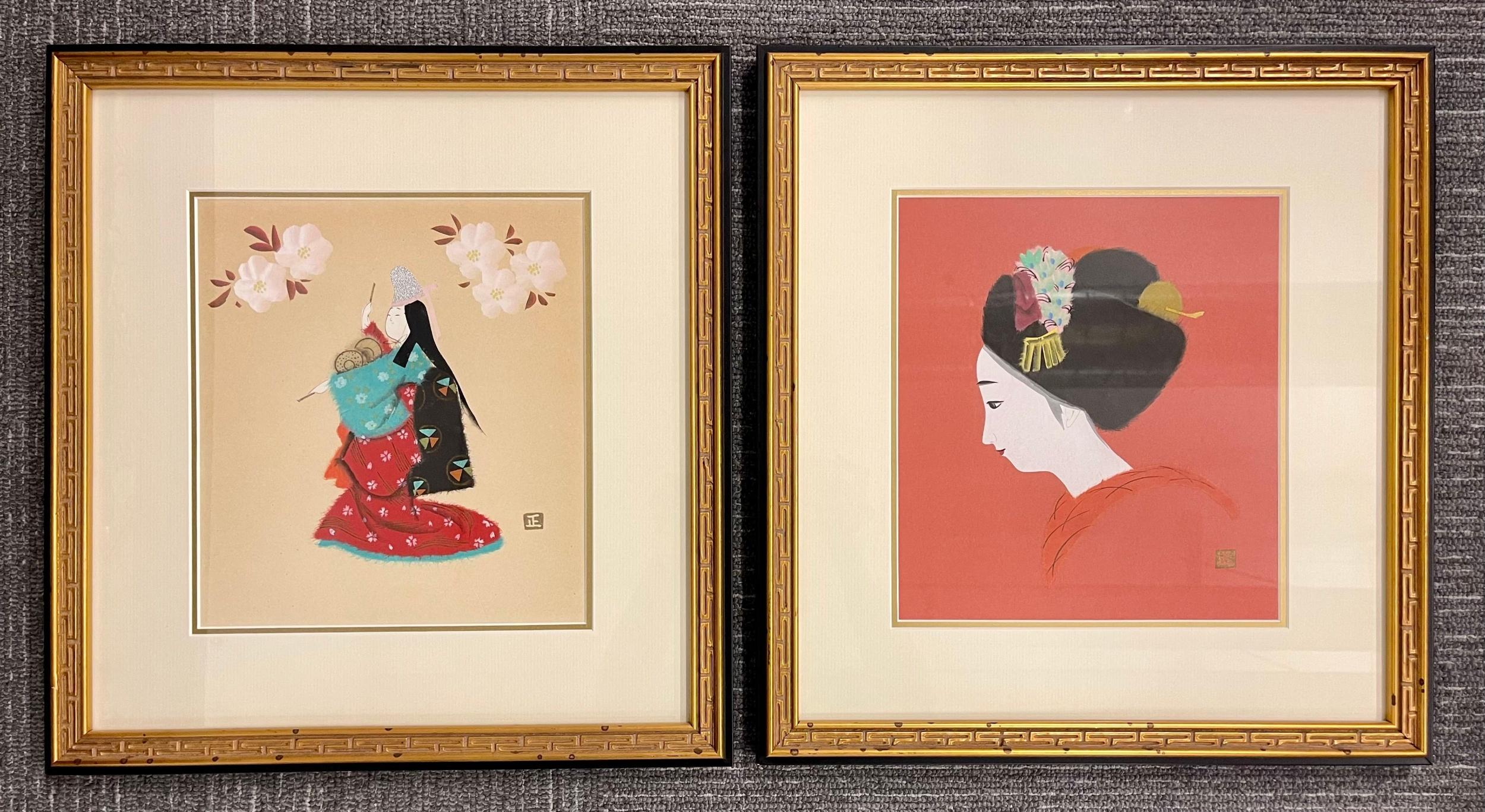 Pair of Japanese Woodblocks Custom Frames Signed In Good Condition For Sale In Stamford, CT