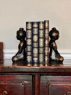 Pair of Japanese Zen Figure Patinated Iron Bookends in Black and Gold