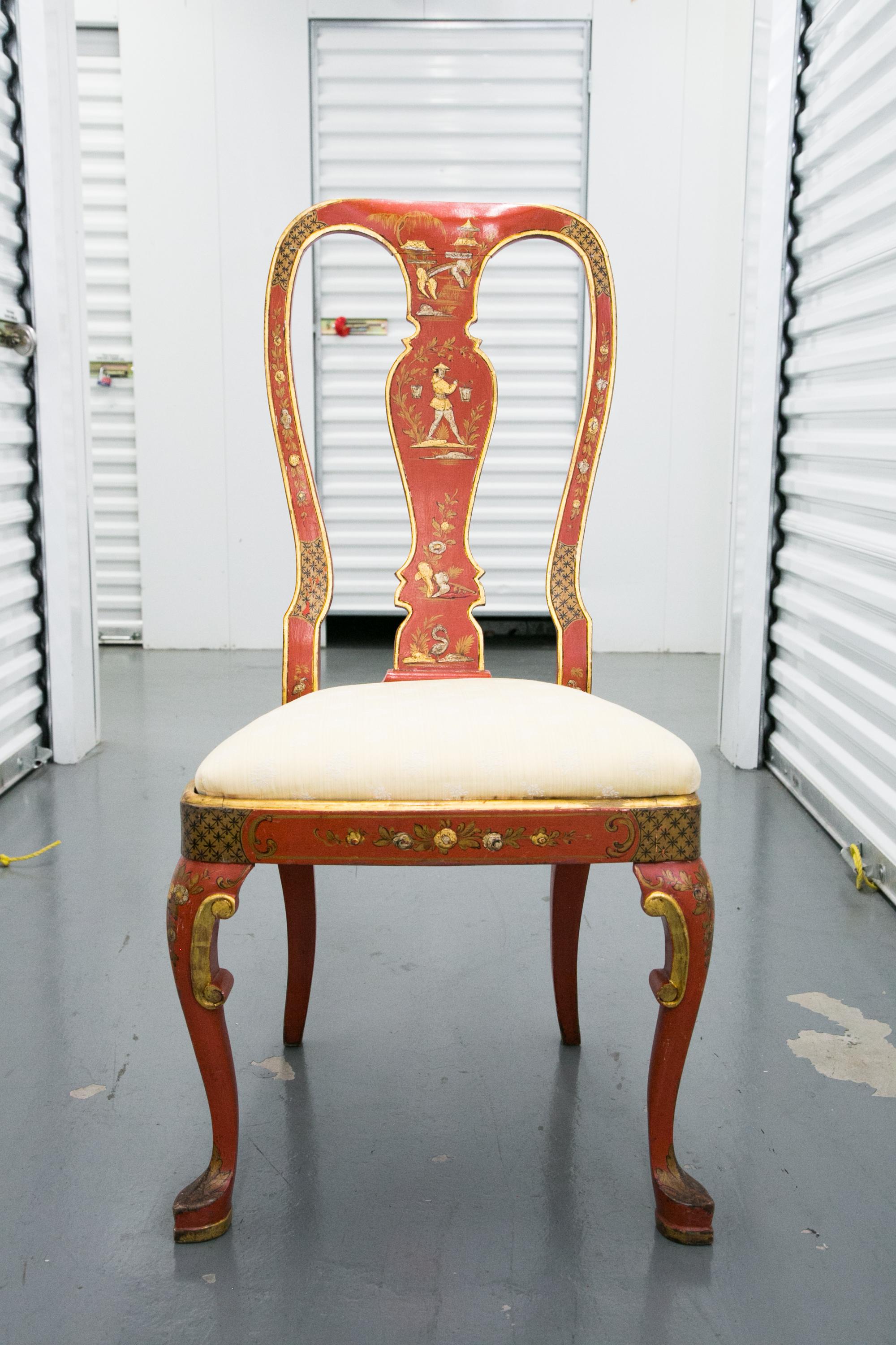 Pair of 'Japanned' or Chinoiserie Chinese Red Side Chairs 3
