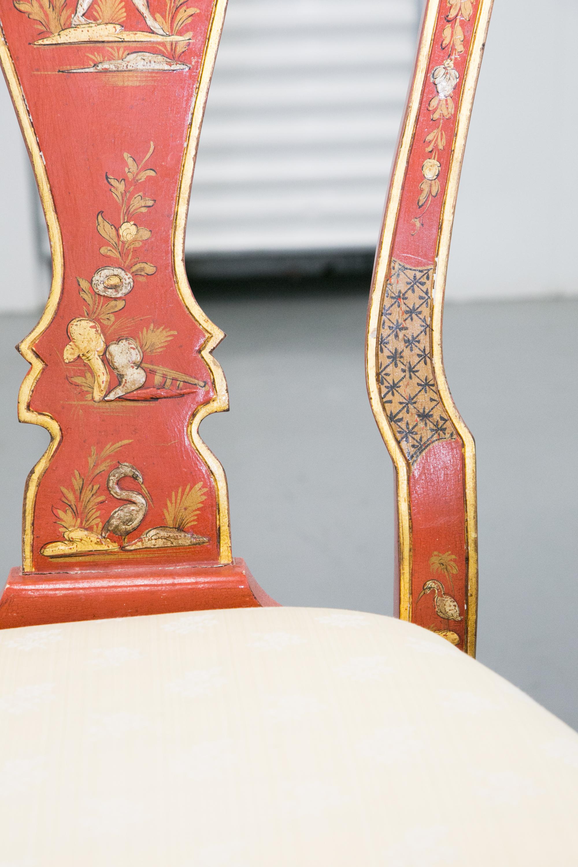 20th Century Pair of 'Japanned' or Chinoiserie Chinese Red Side Chairs