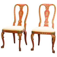 Pair of 'Japanned' or Chinoiserie Chinese Red Side Chairs