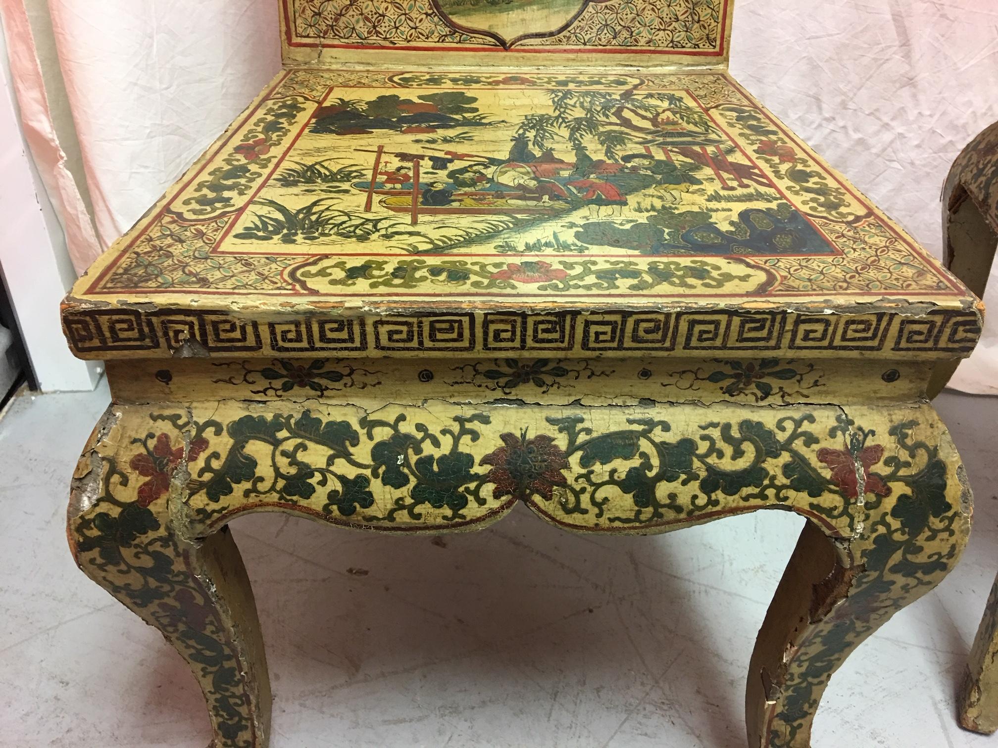 Pair of Japanned or Chinoiserie Painted Chinese Chairs, circa 1940 7