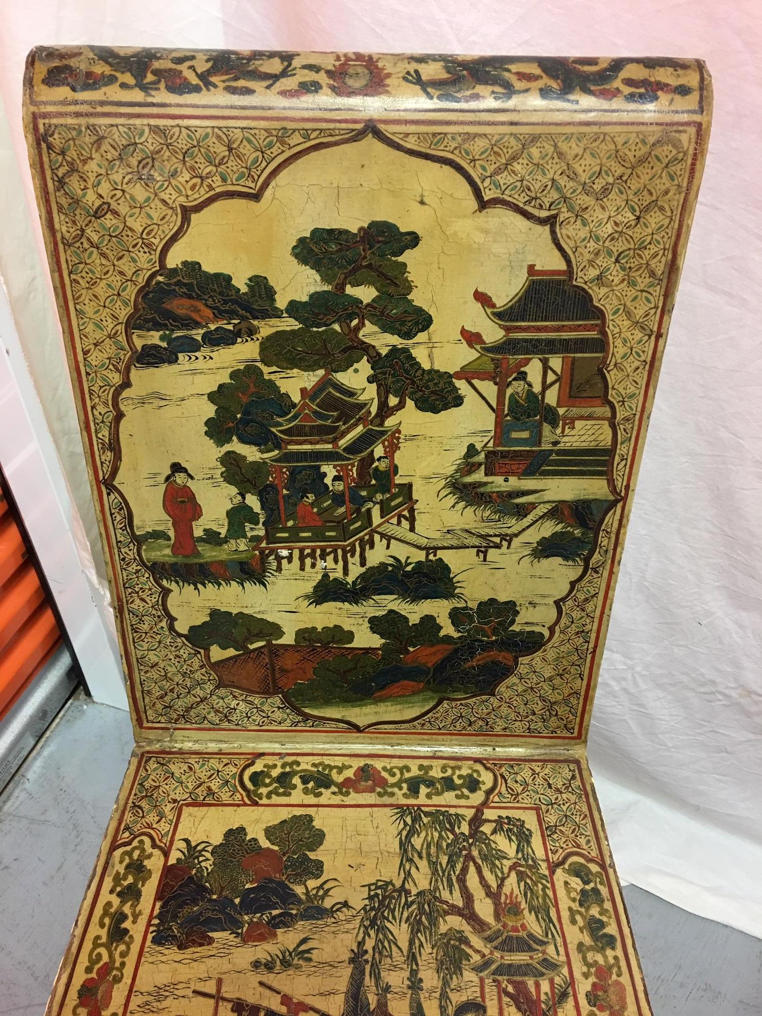 Pair of Japanned or Chinoiserie Painted Chinese Chairs, circa 1940 In Good Condition In Savannah, GA