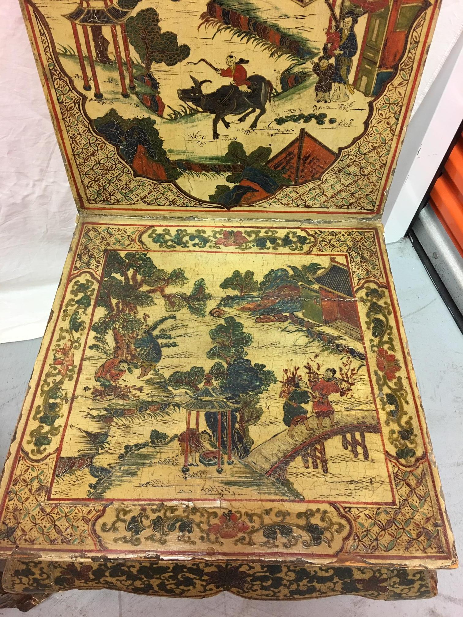 Pair of Japanned or Chinoiserie Painted Chinese Chairs, circa 1940 1