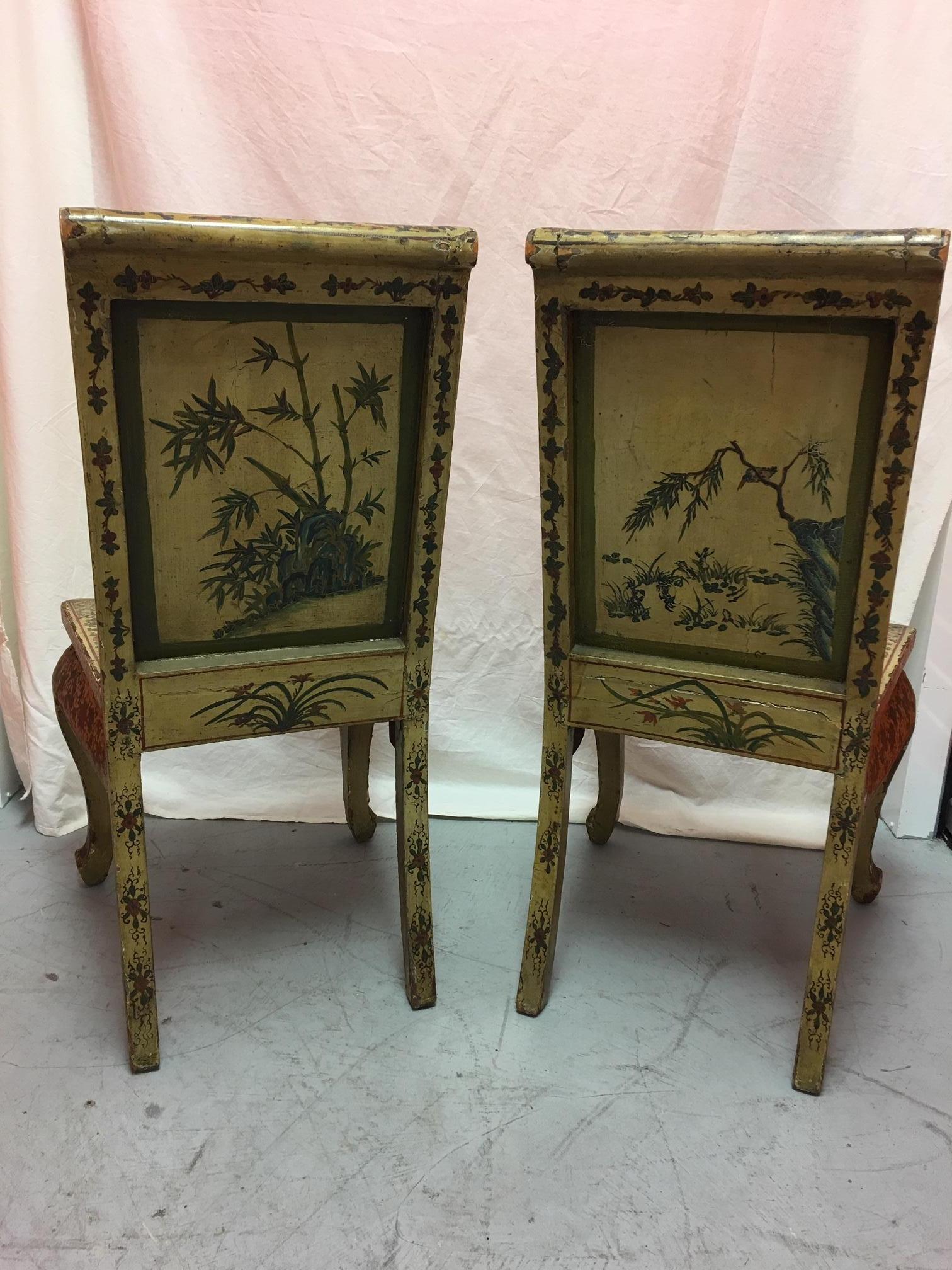 Pair of Japanned or Chinoiserie Painted Chinese Chairs, circa 1940 2