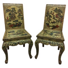 Pair of Japanned or Chinoiserie Painted Chinese Chairs, circa 1940