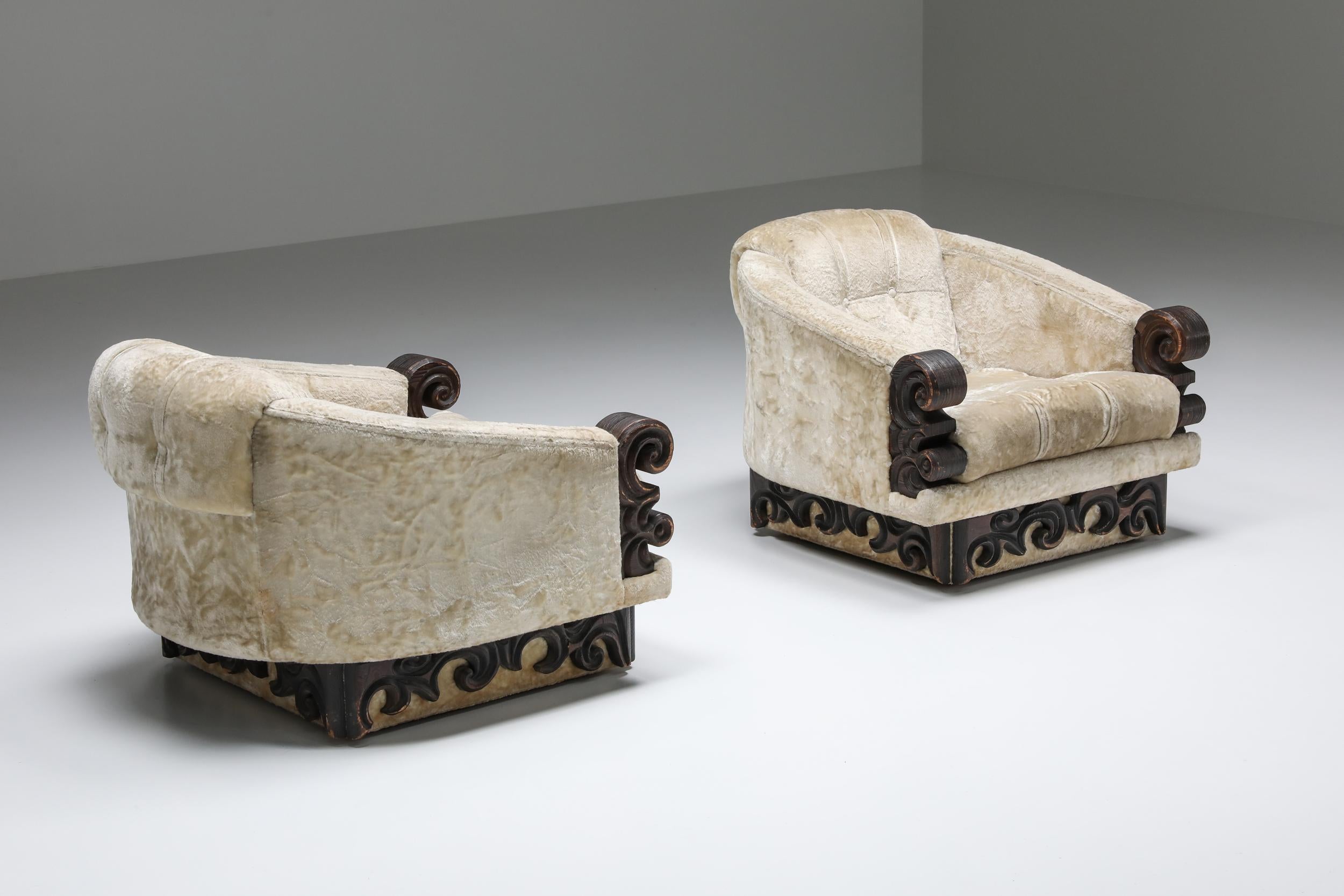 Japonisme Pair of Japanoiserie Art Deco Expressionist Lounge Chairs, 1920s For Sale