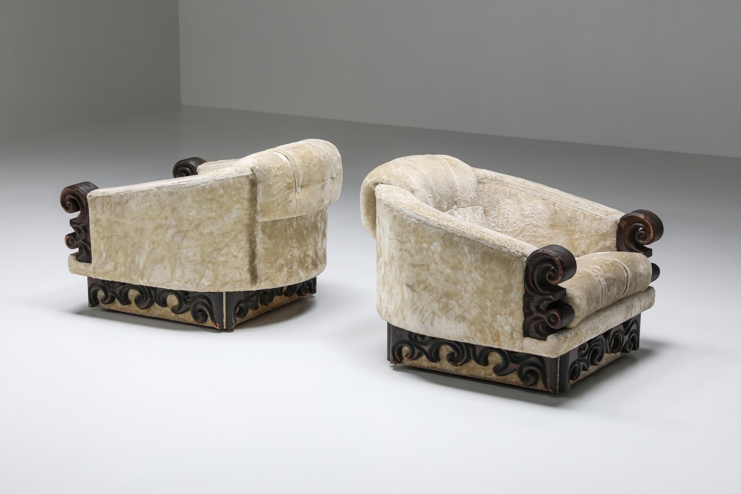 Japanese Pair of Japanoiserie Art Deco Expressionist Lounge Chairs, 1920s