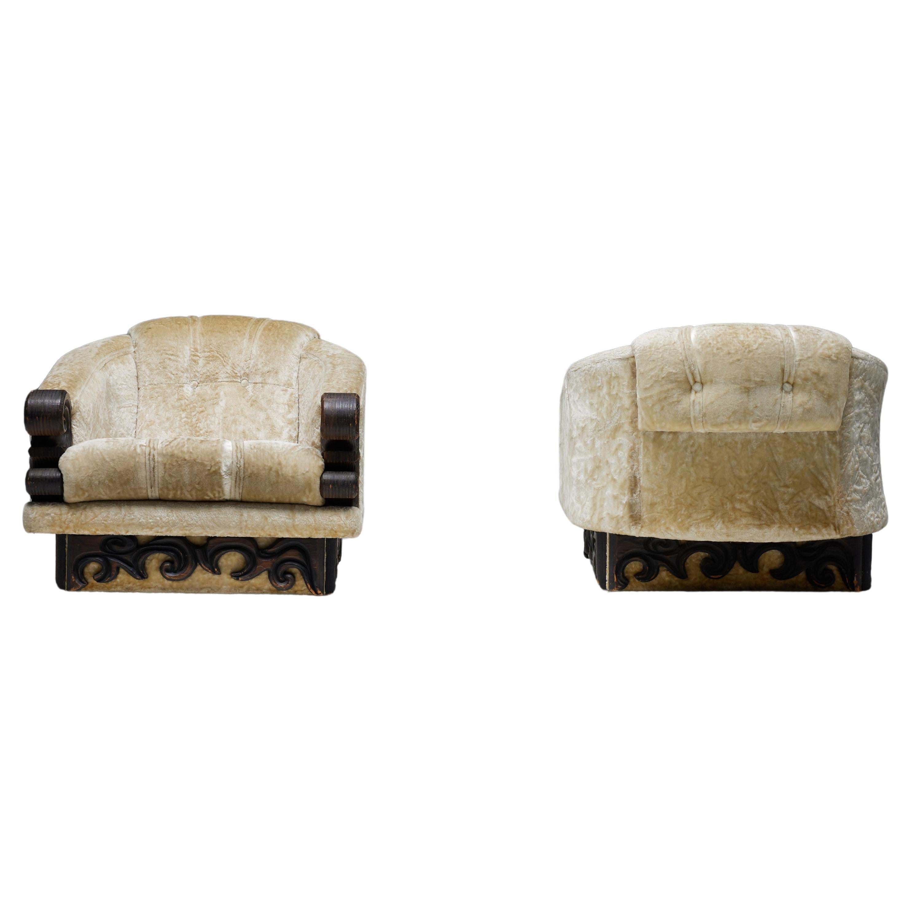 Pair of Japanoiserie Art Deco Expressionist Lounge Chairs, 1920s For Sale