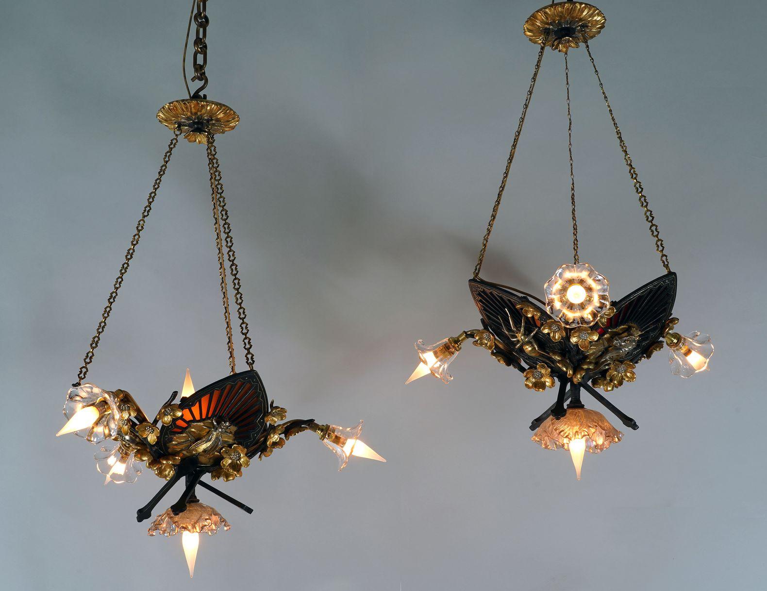 Giapponismo Coppia di lampadari 
