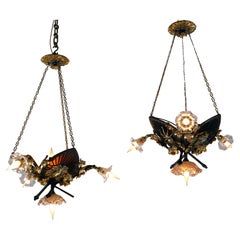 Pair of "Japonisme" Chandeliers by E. Soleau, France, Circa 1900