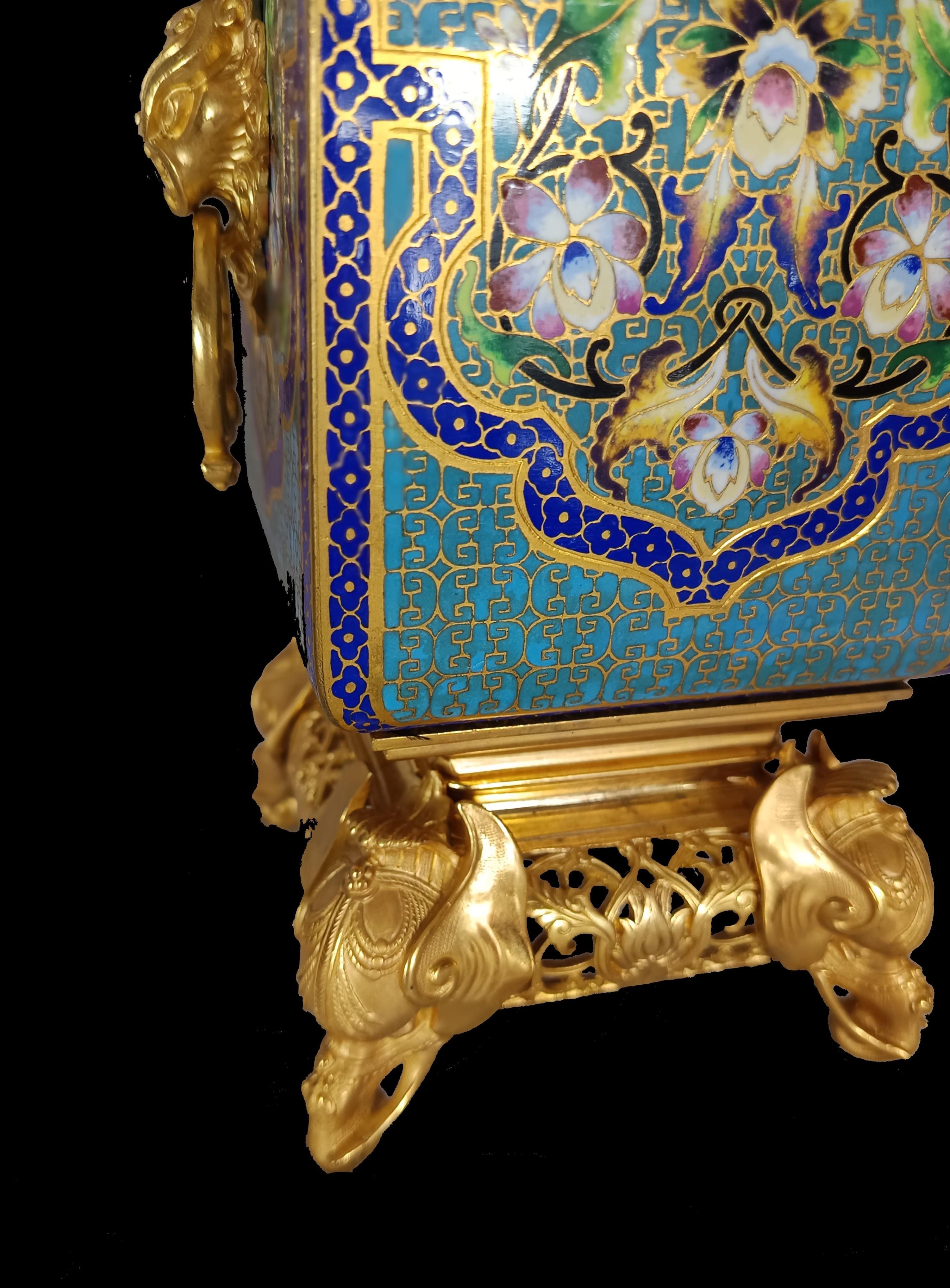 Enameled Pair of Japonisme Cloisonné Enamel Vases att. to F. Barbedienne & E. Lievre For Sale