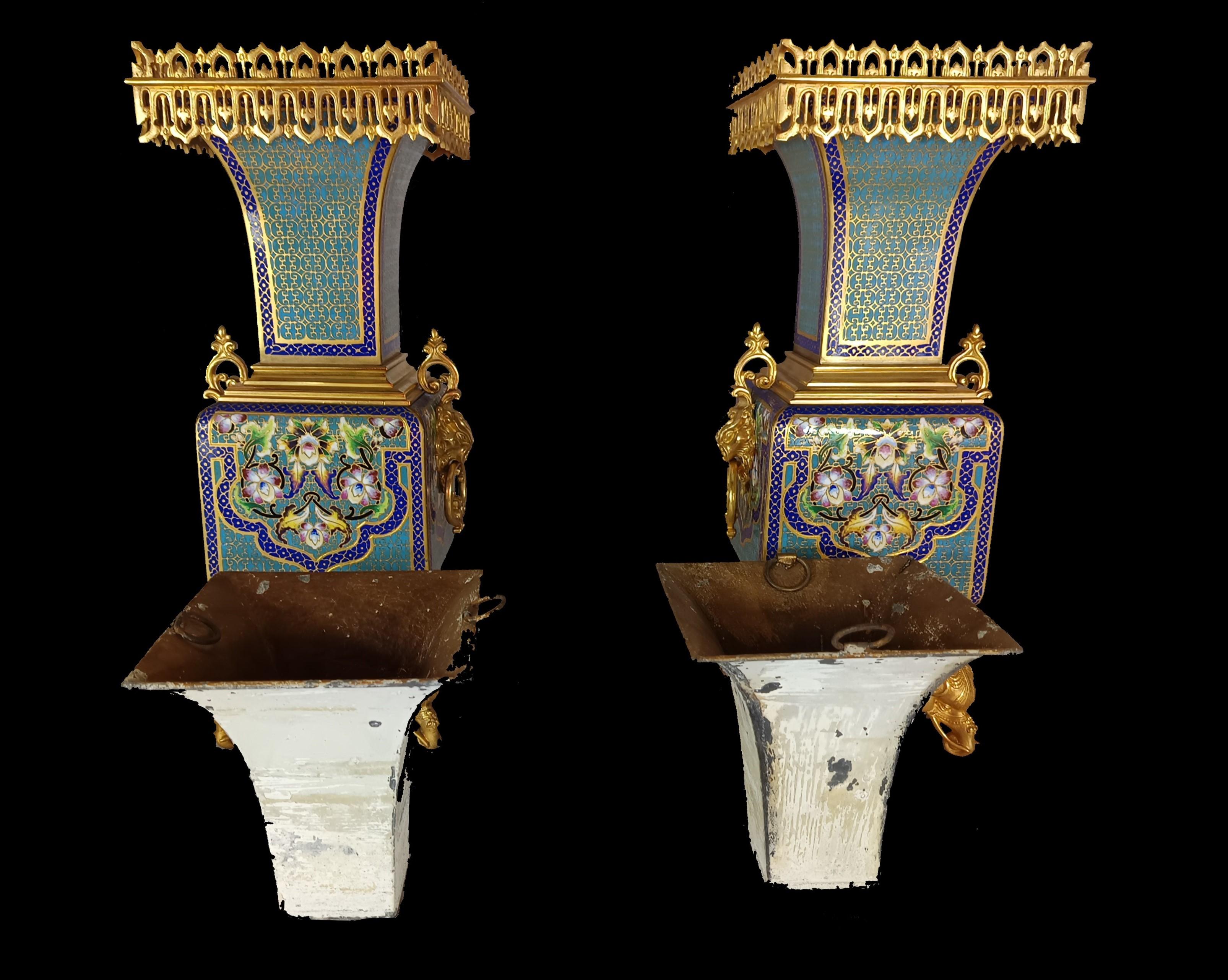 19th Century Pair of Japonisme Cloisonné Enamel Vases att. to F. Barbedienne & E. Lievre For Sale