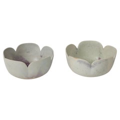Pair of Bucholtz Fine Stoneware Celadon, Plum Petal Bowls, France, signed