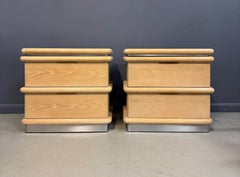 Pair of Jay Spectre for Century Cerused Oak Nightstands with Brushed Steel Bases