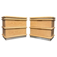 Pair of Jay Spectre for Century Cerused Oak Nightstands with Brushed Steel Bases