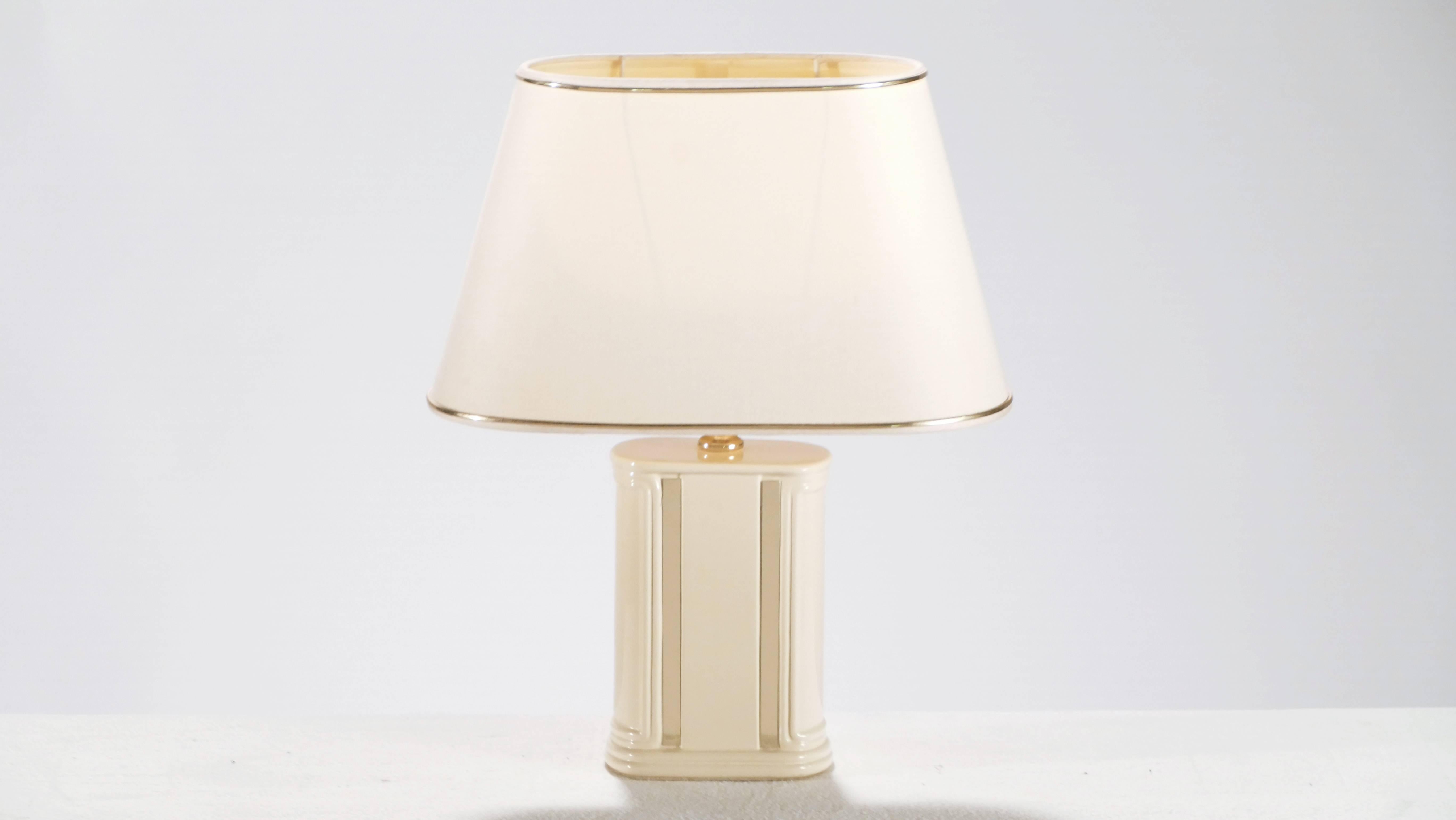 Mid-Century Modern Pair of JC Mahey Lacquer and Brass Table Lamps, 1970s