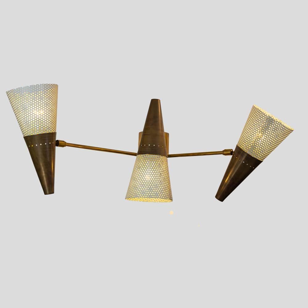 Italian  Pair of JDV 3 wall lights brass with white enamelled shades by Diego Mardegan For Sale