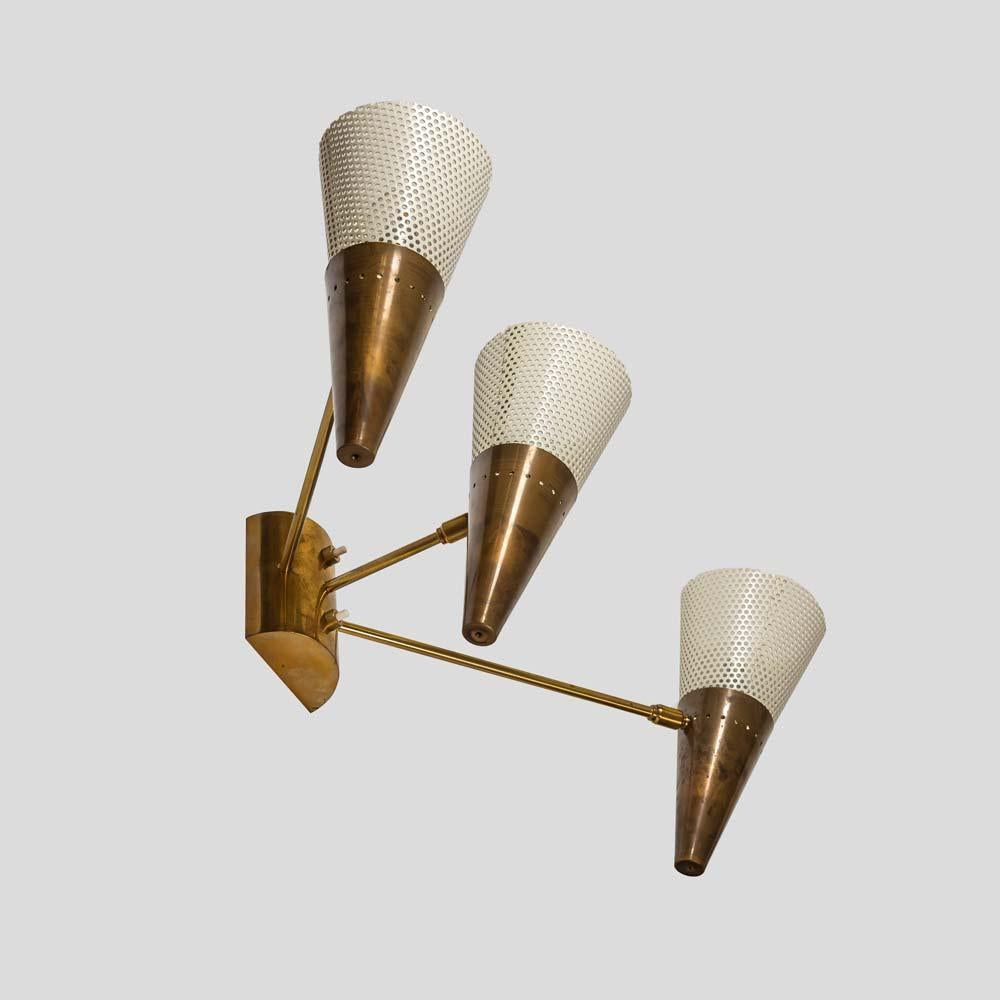 Contemporary  Pair of JDV 3 wall lights brass with white enamelled shades by Diego Mardegan For Sale