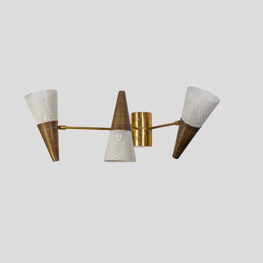  Pair of JDV 3 wall lights brass with white enamelled shades by Diego Mardegan For Sale 2