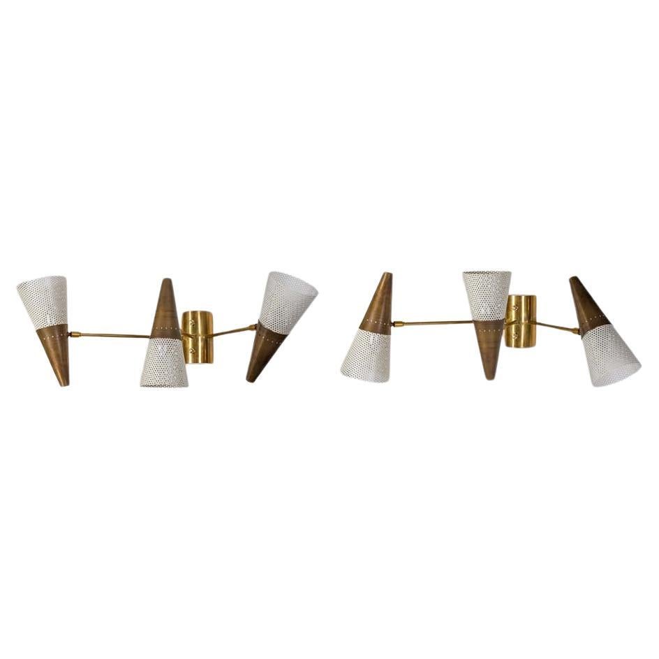  Pair of JDV 3 wall lights brass with white enamelled shades by Diego Mardegan