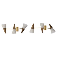 Pair of JDV 3 wall lights brass with white enamelled shades by Diego Mardegan