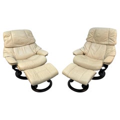 Pair of J.E Ekornes "Stressless" Leather Recliners w/ Matching Ottomans