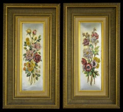 Pair of Jean Betourne Floral Limoges Enamel Plaques