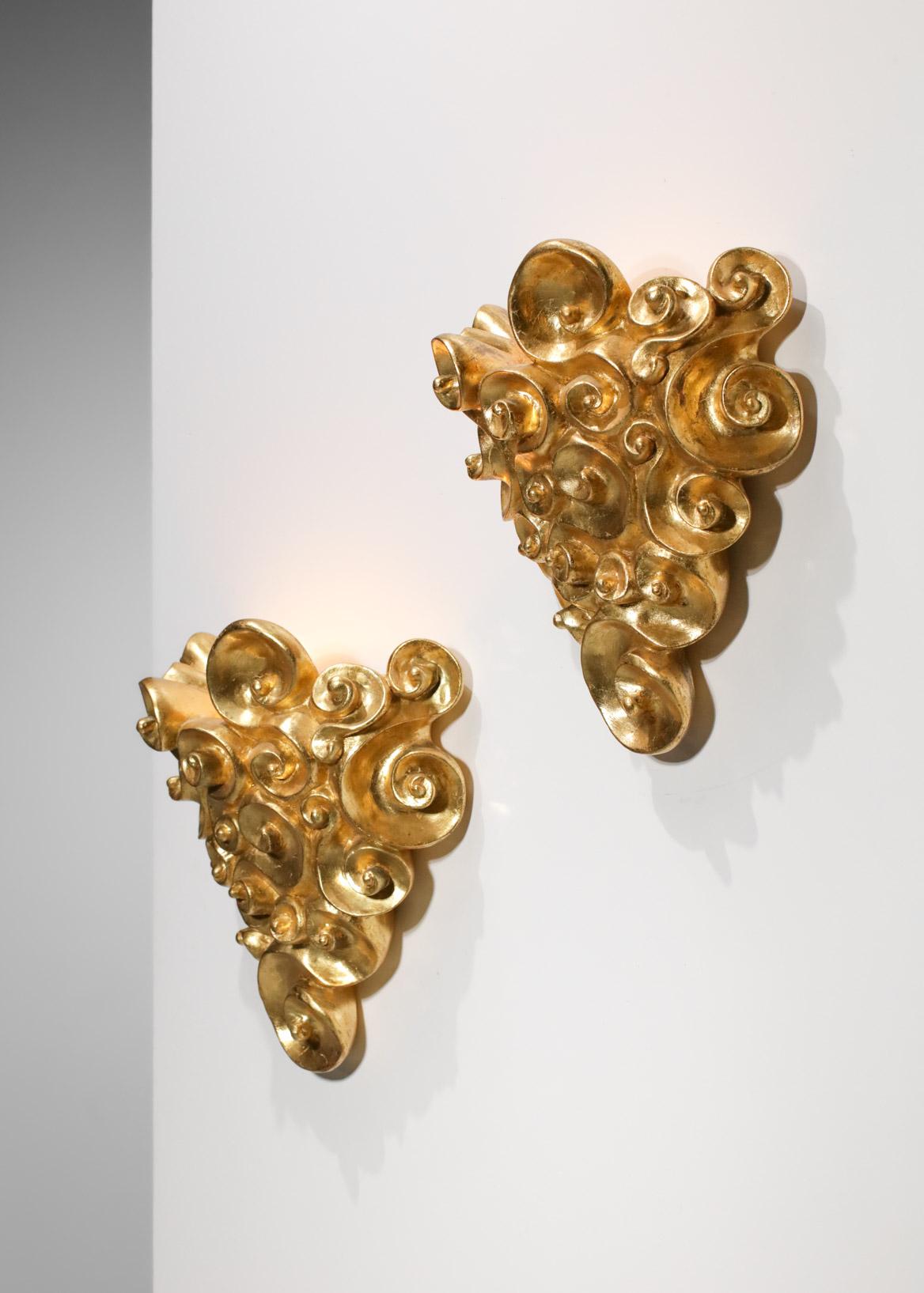 Pair of Jean Boggio Gilded Plaster Wall Lights for Les Héritiers 4