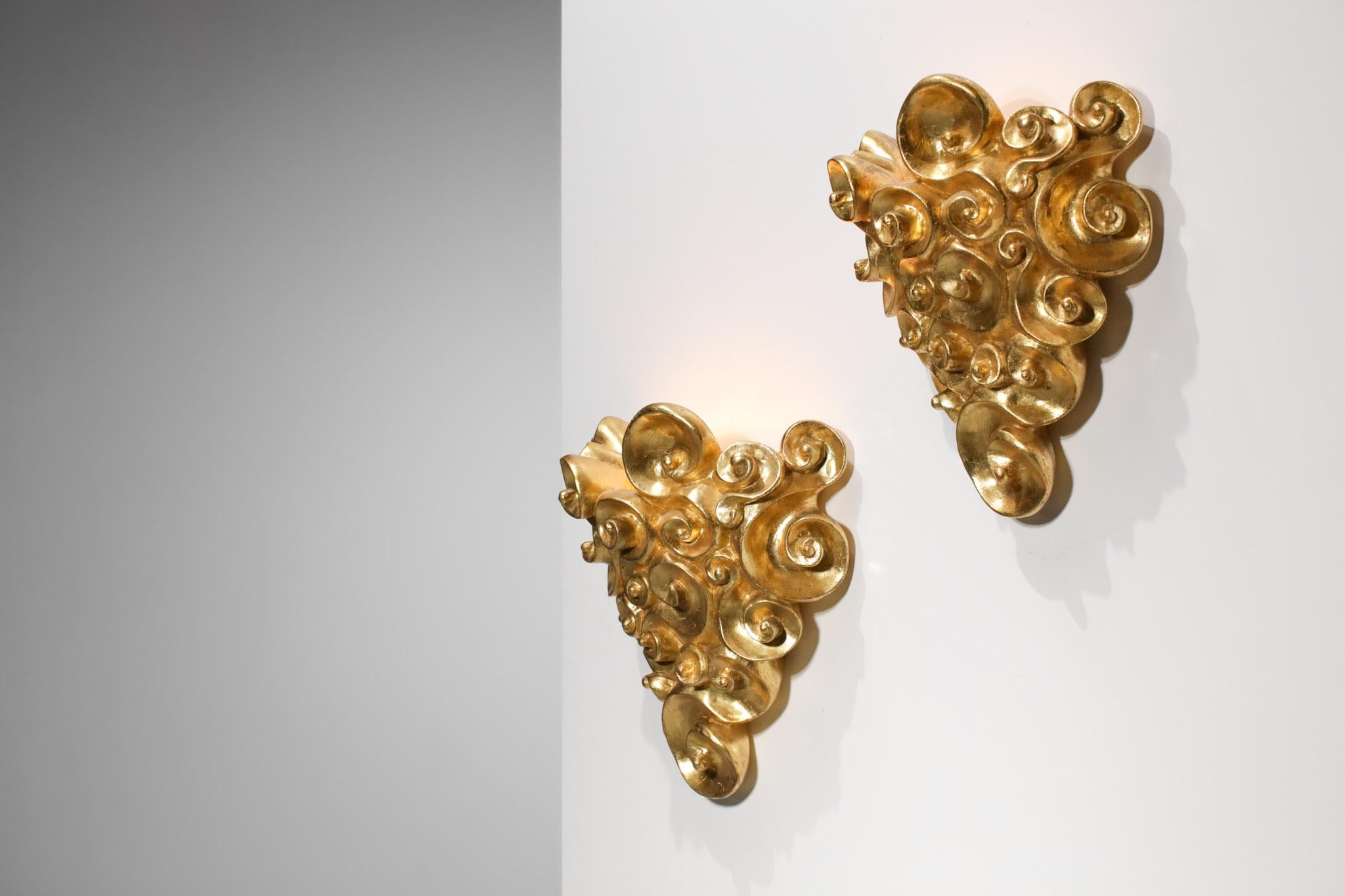 Pair of Jean Boggio Gilded Plaster Wall Lights for Les Héritiers 5