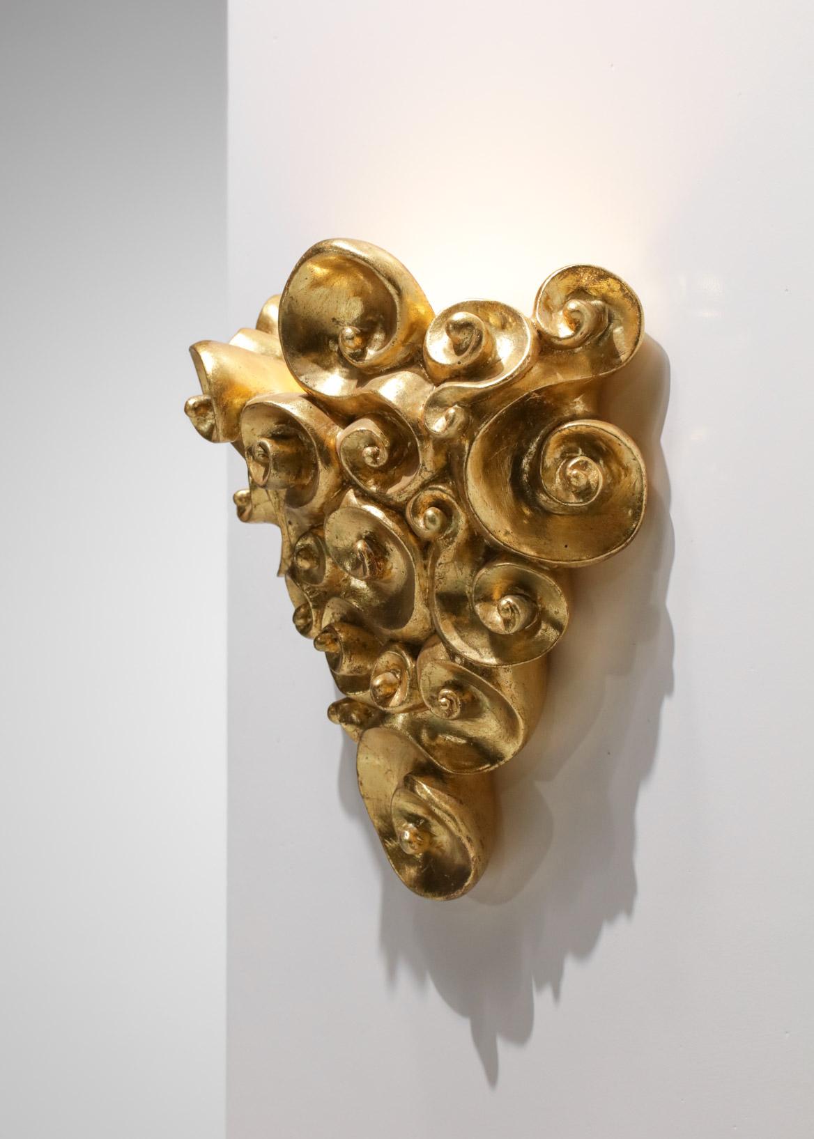 Pair of Jean Boggio Gilded Plaster Wall Lights for Les Héritiers 6