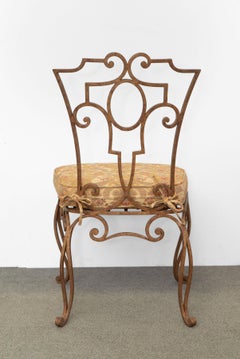 Pair of Jean-Charles Moreux Gilt Iron Chairs with Upholstered Cushions