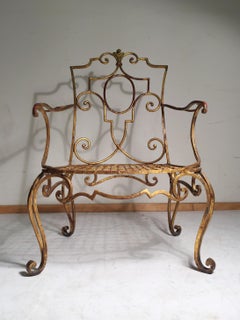 Pair of Jean Charles Moreux Gilt Iron Lounge Chairs