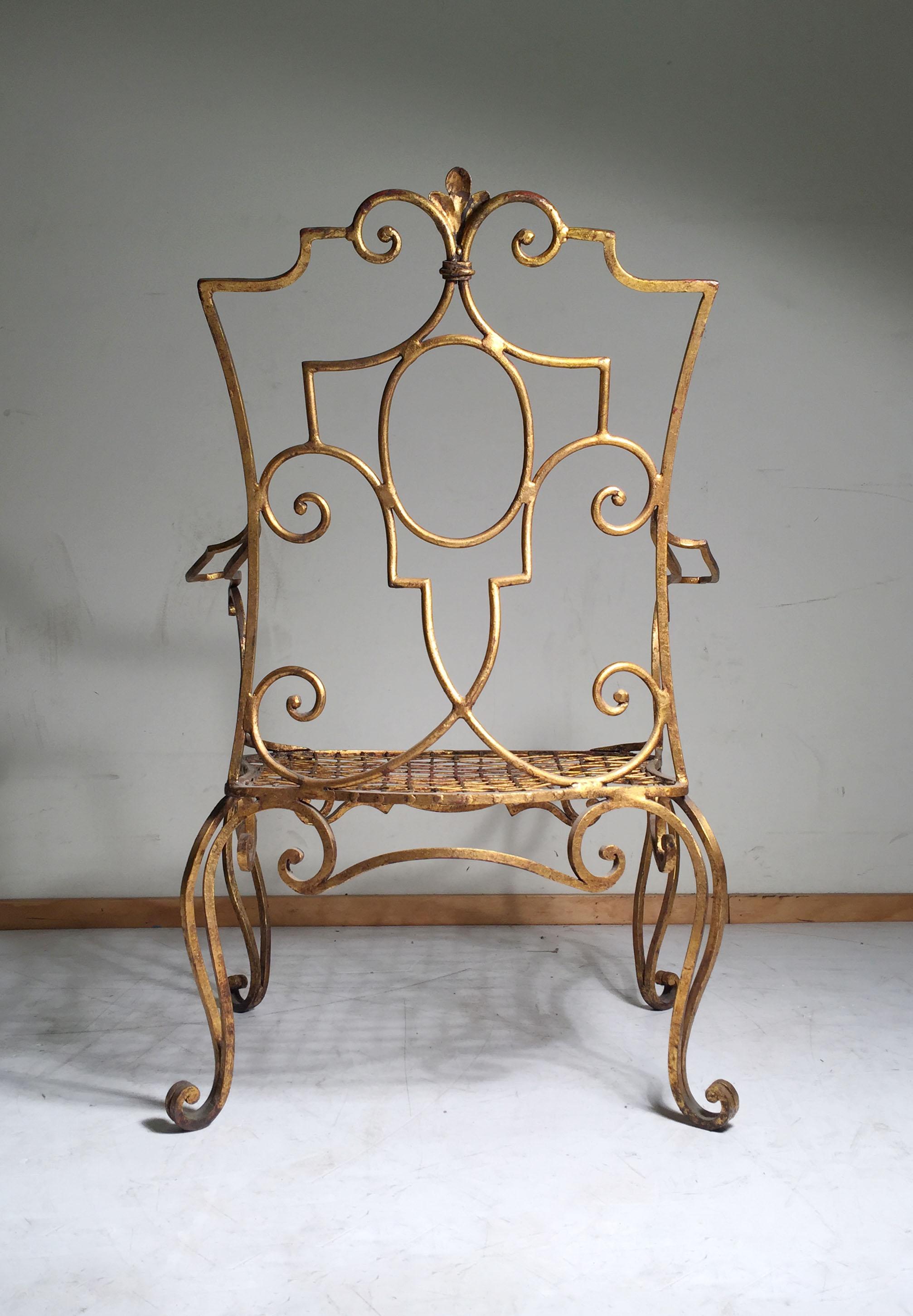 Pair of Jean Charles Moreux Gilt Iron Lounge Chairs In Good Condition For Sale In Chicago, IL