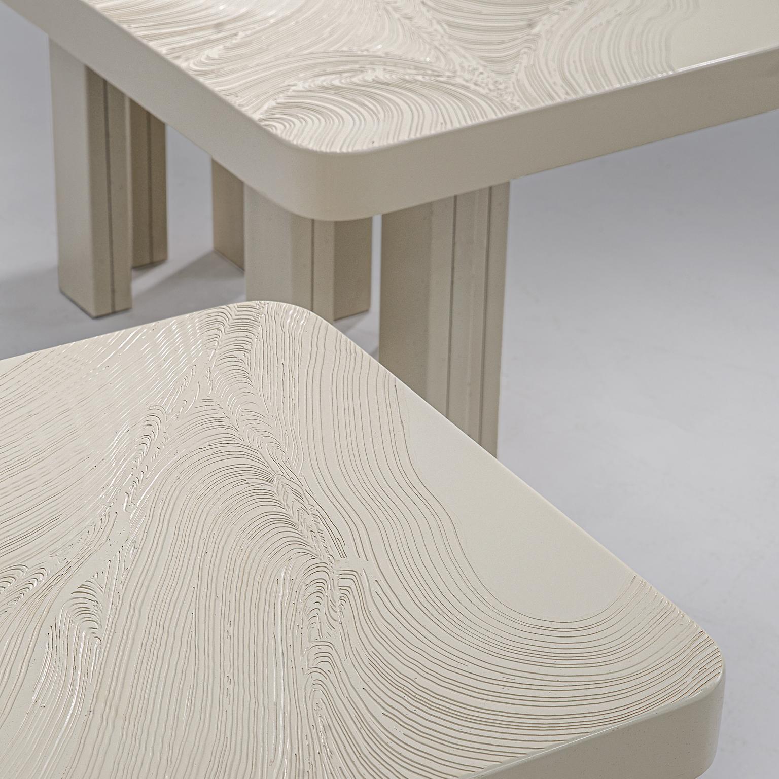 Late 20th Century Pair of Jean Claude Dresse Side Tables in Sculpted Off-White Resin