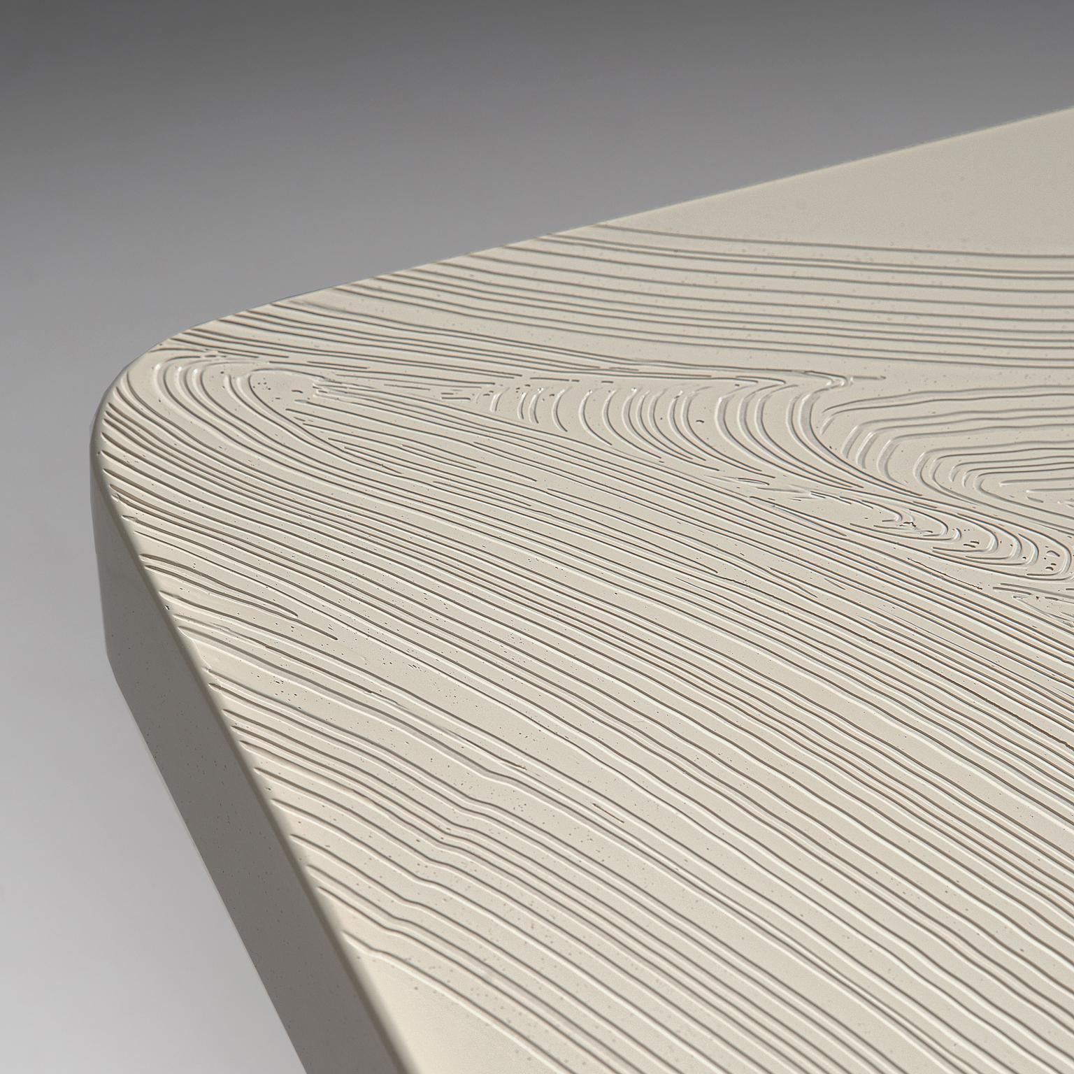 Steel Pair of Jean Claude Dresse Side Tables in Sculpted Off-White Resin