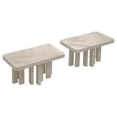 Pair of Jean Claude Dresse Side Tables in Sculpted Off-White Resin