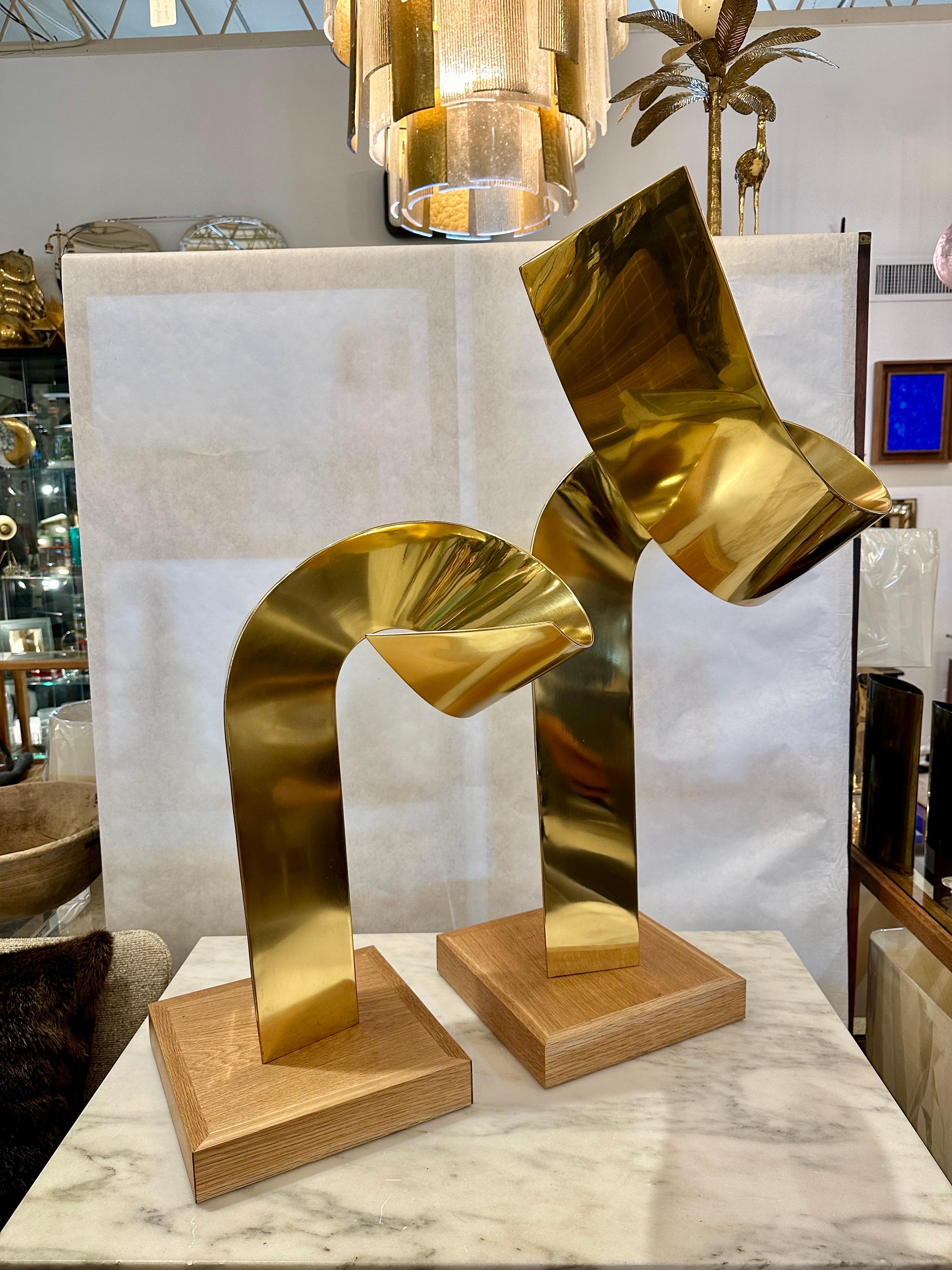 Pair of Jean-Claude Hug Mounted Brass Sculptures - SIGNED For Sale 2