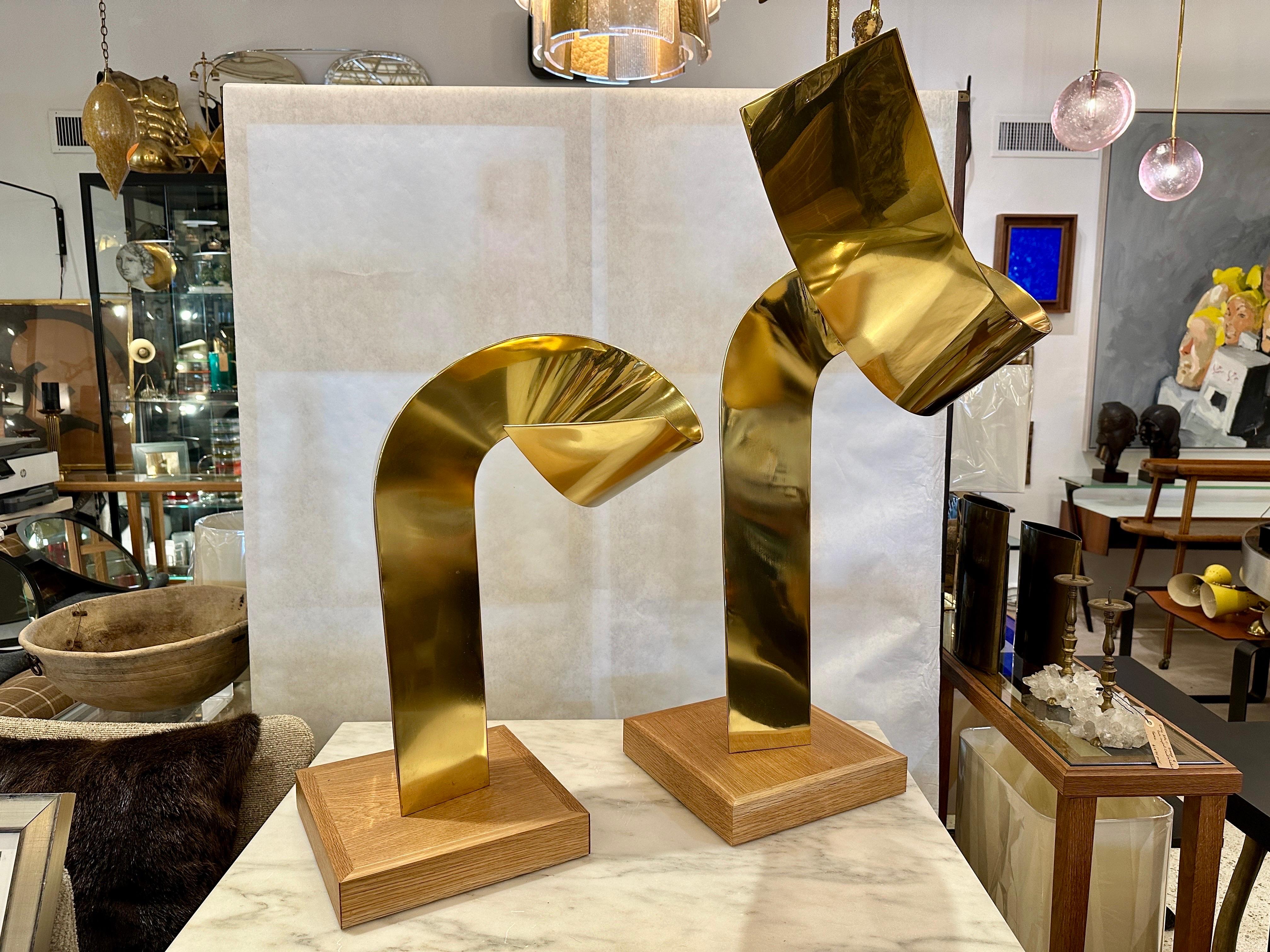 Pair of Jean-Claude Hug Mounted Brass Sculptures - SIGNED For Sale 3