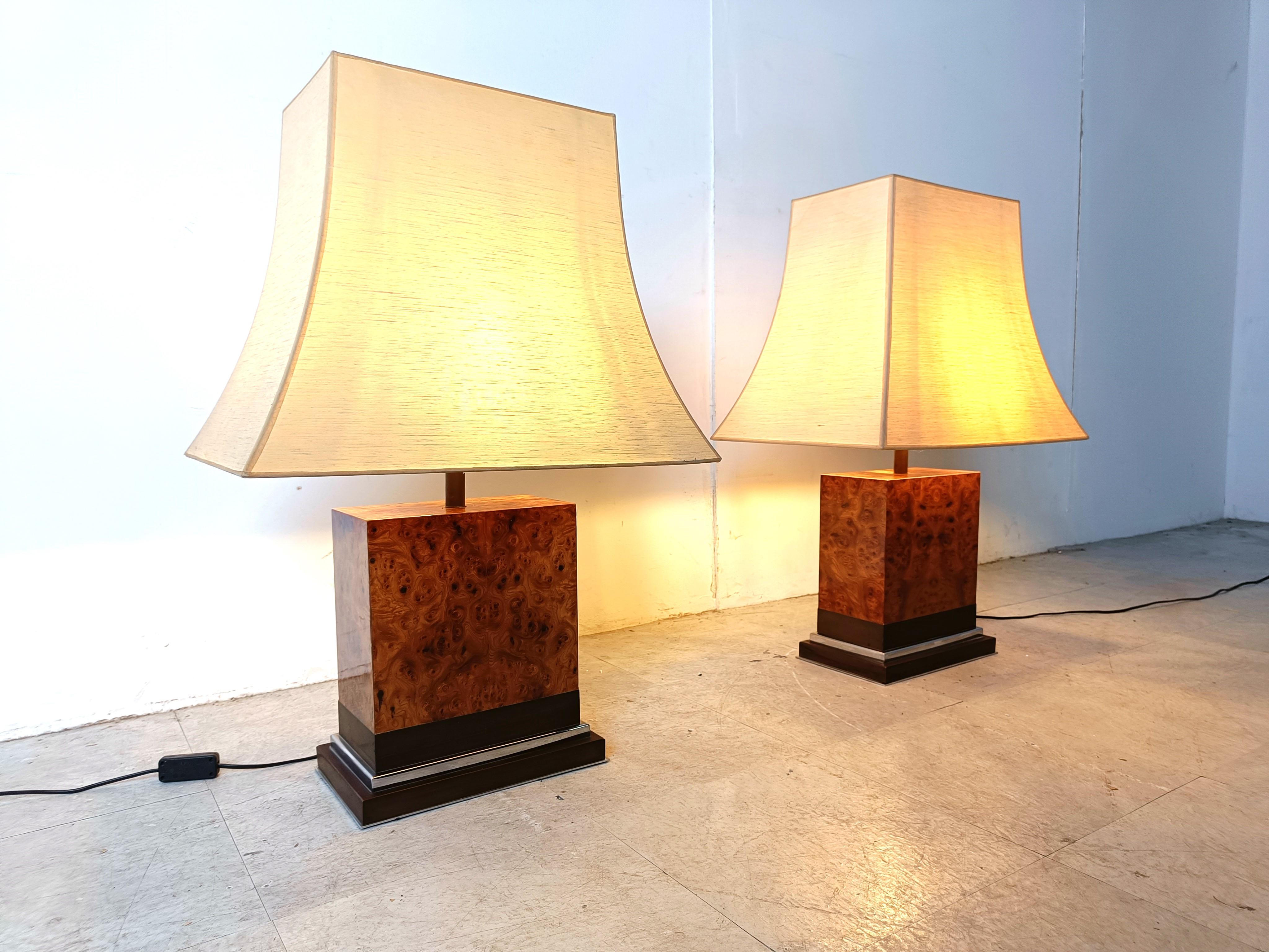 Pair of Jean Claude Mahey burl wooden table lamps, 1970s 3
