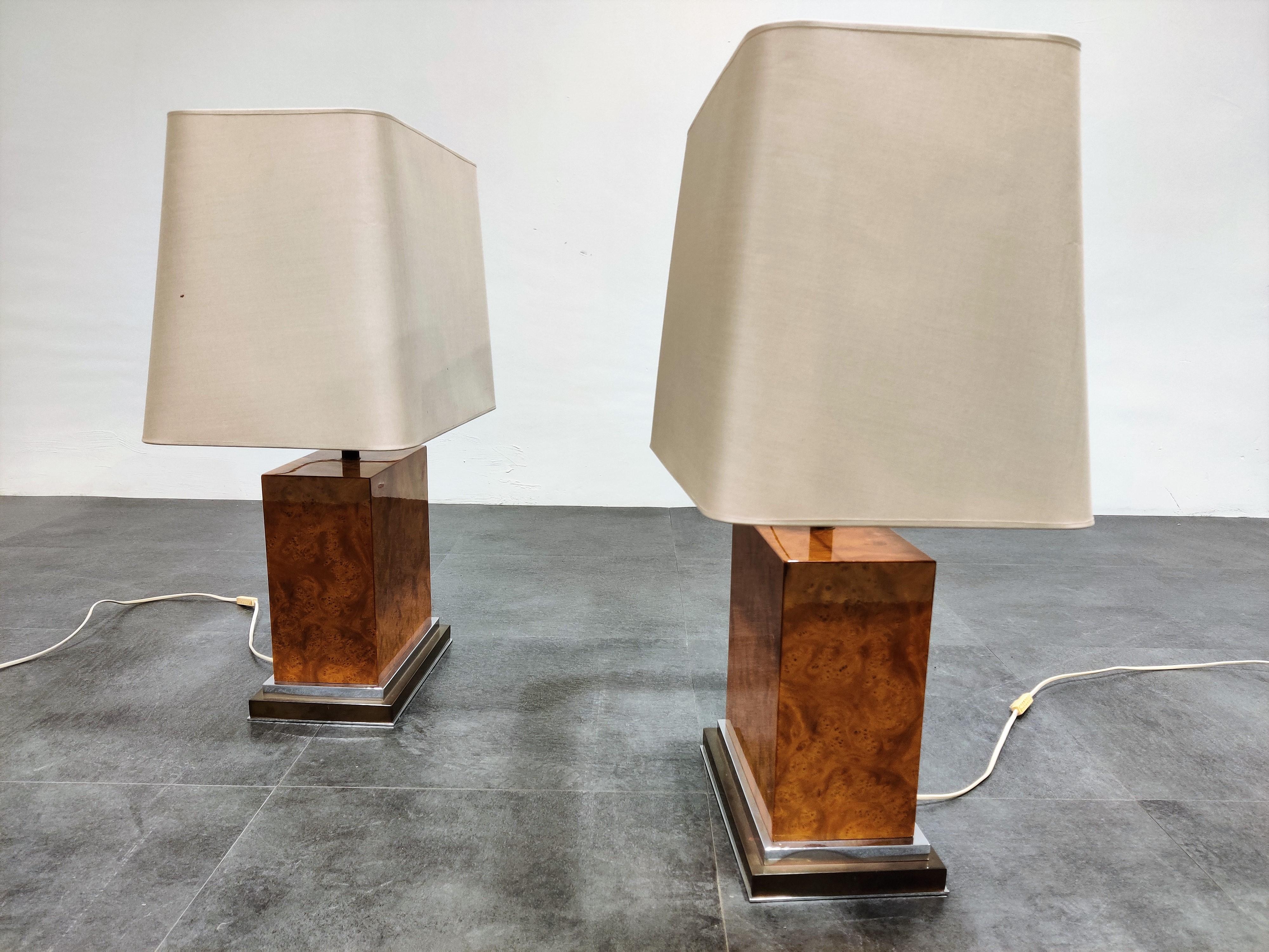 Pair of Jean Claude Mahey Burl Wooden Table Lamps, 1970s In Excellent Condition In HEVERLEE, BE