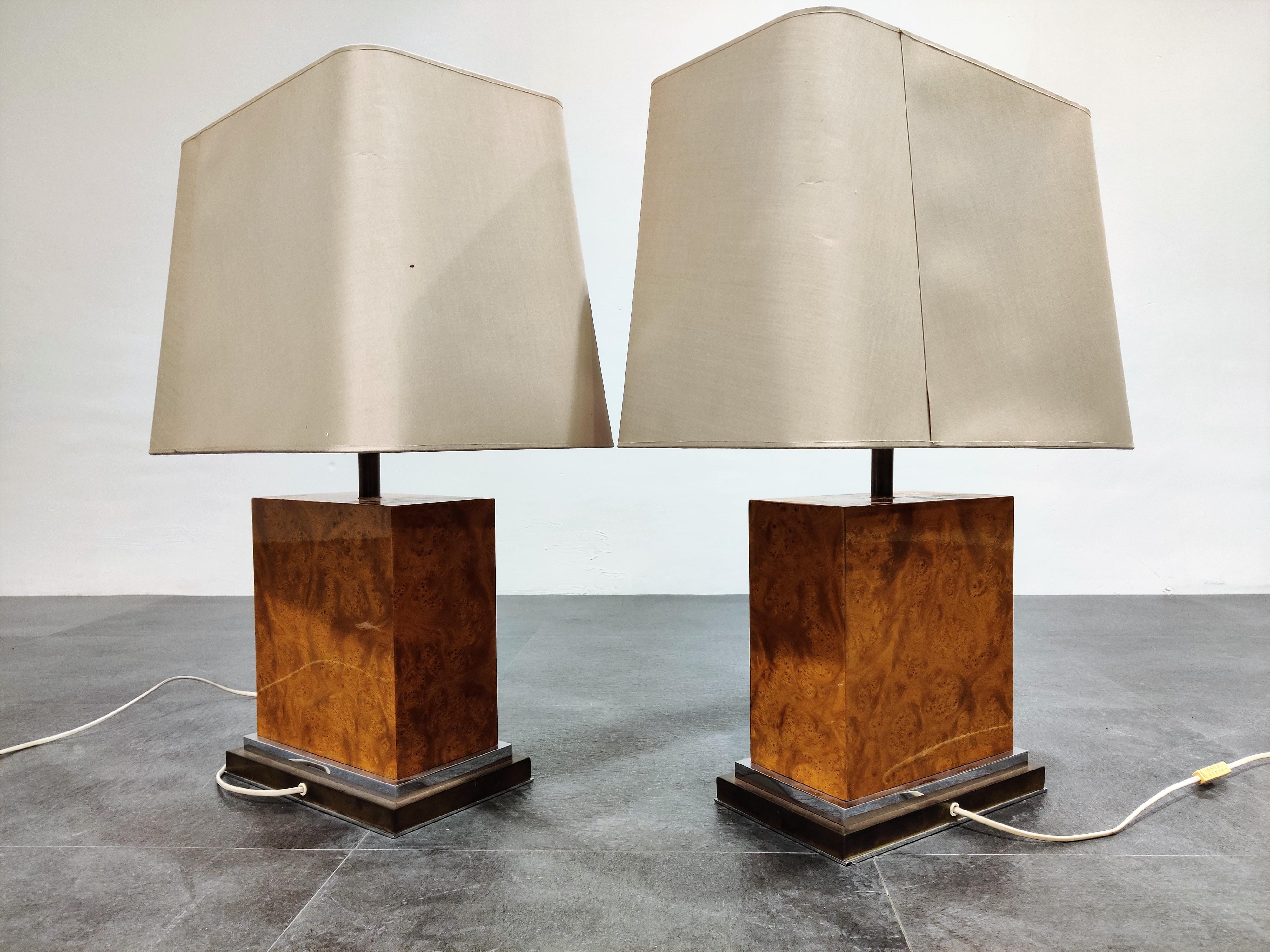 Late 20th Century Pair of Jean Claude Mahey Burl Wooden Table Lamps, 1970s