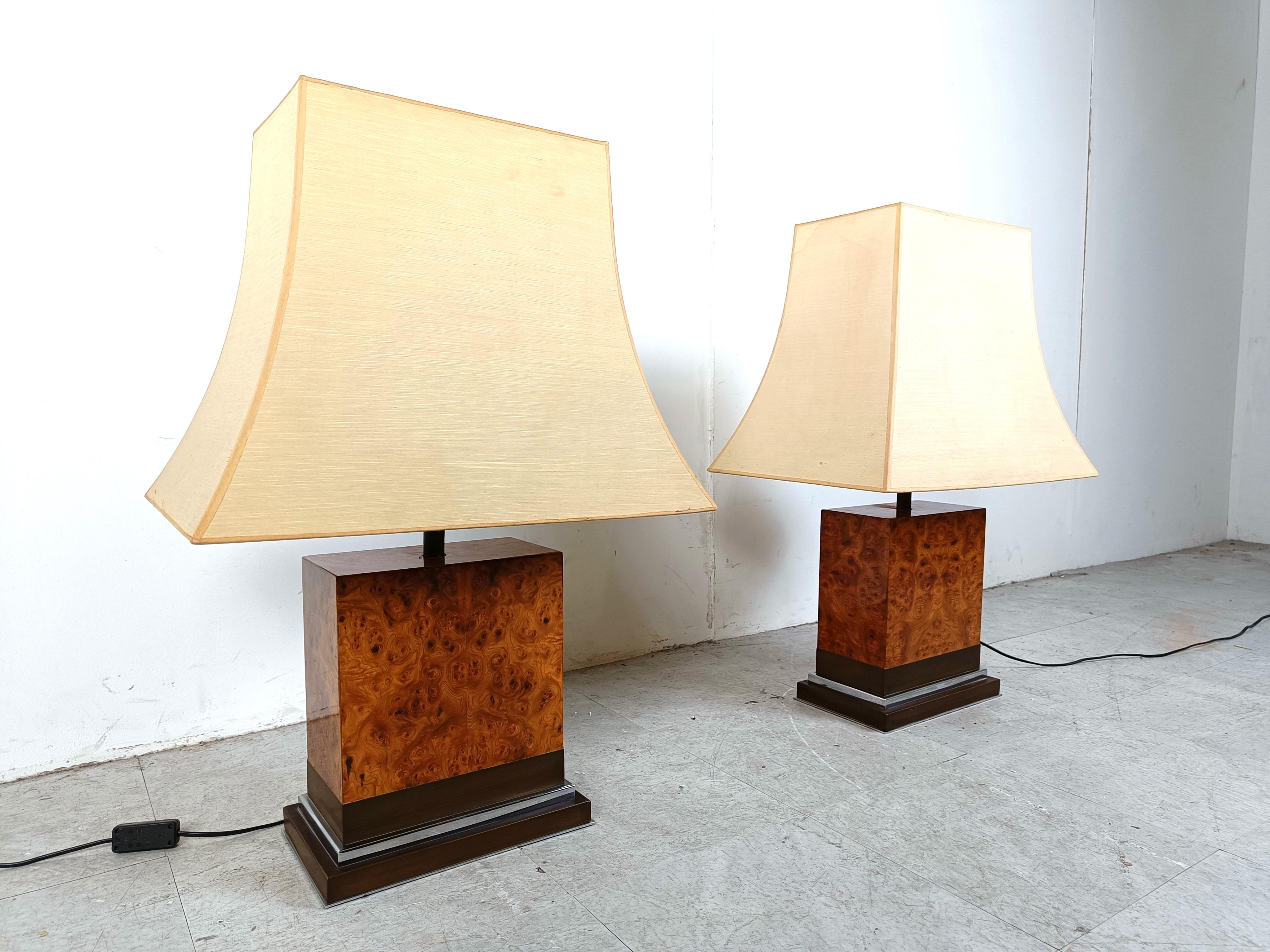Late 20th Century Pair of Jean Claude Mahey burl wooden table lamps, 1970s
