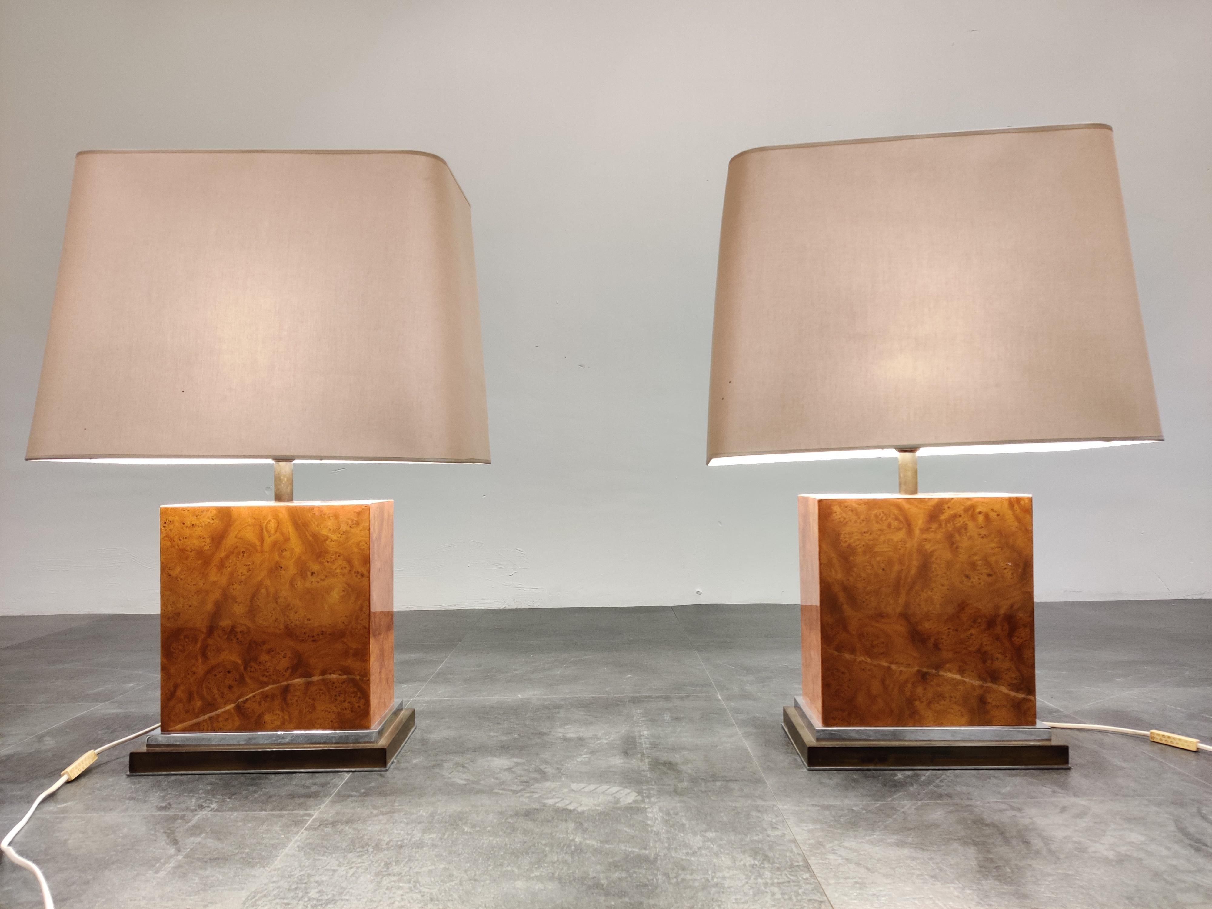 Pair of Jean Claude Mahey Burl Wooden Table Lamps, 1970s 1