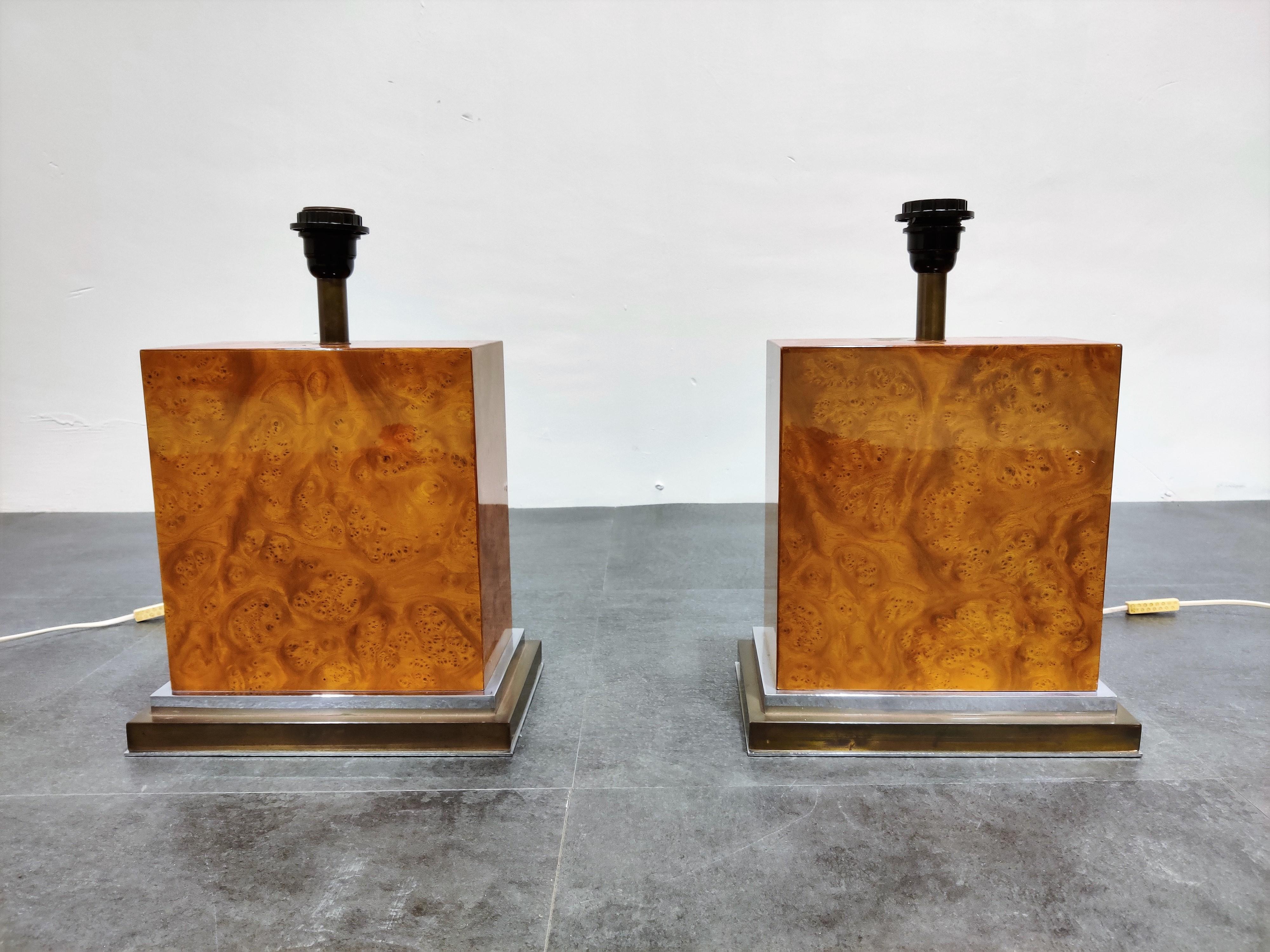 Pair of Jean Claude Mahey Burl Wooden Table Lamps, 1970s 2