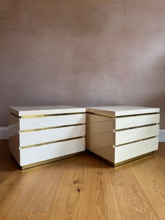Pair of Jean-Claude Mahey laquer & brass bedside tables with drawers