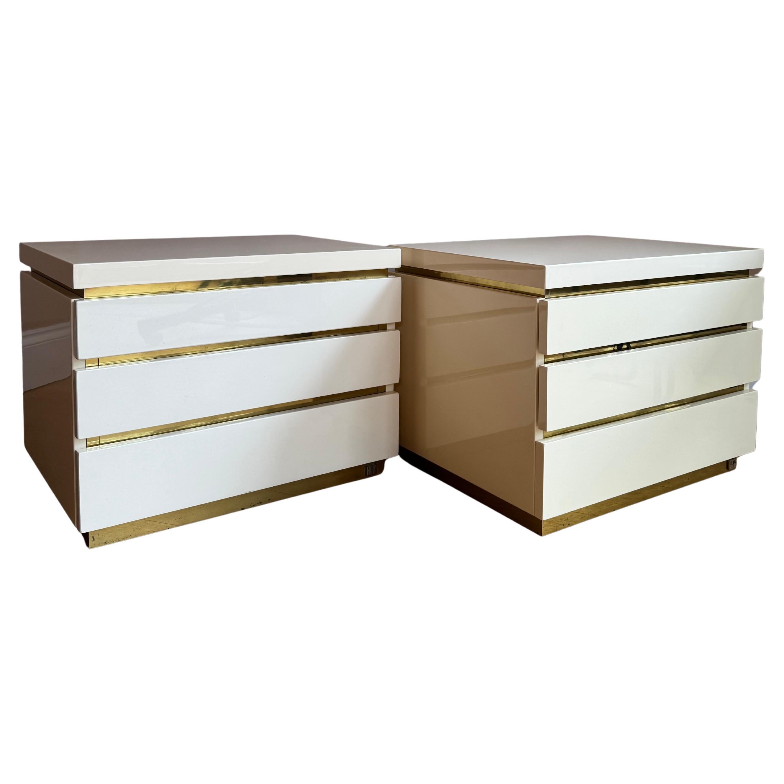 Pair of Jean-Claude Mahey laquer and brass bedside tables with drawers ...