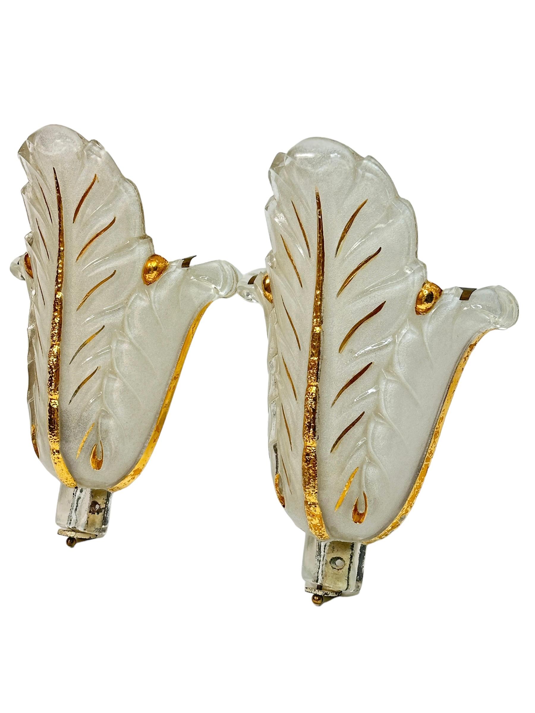 Art Glass Pair of Jean Gauthier Art Deco Glass Sconces 1930s French For Sale