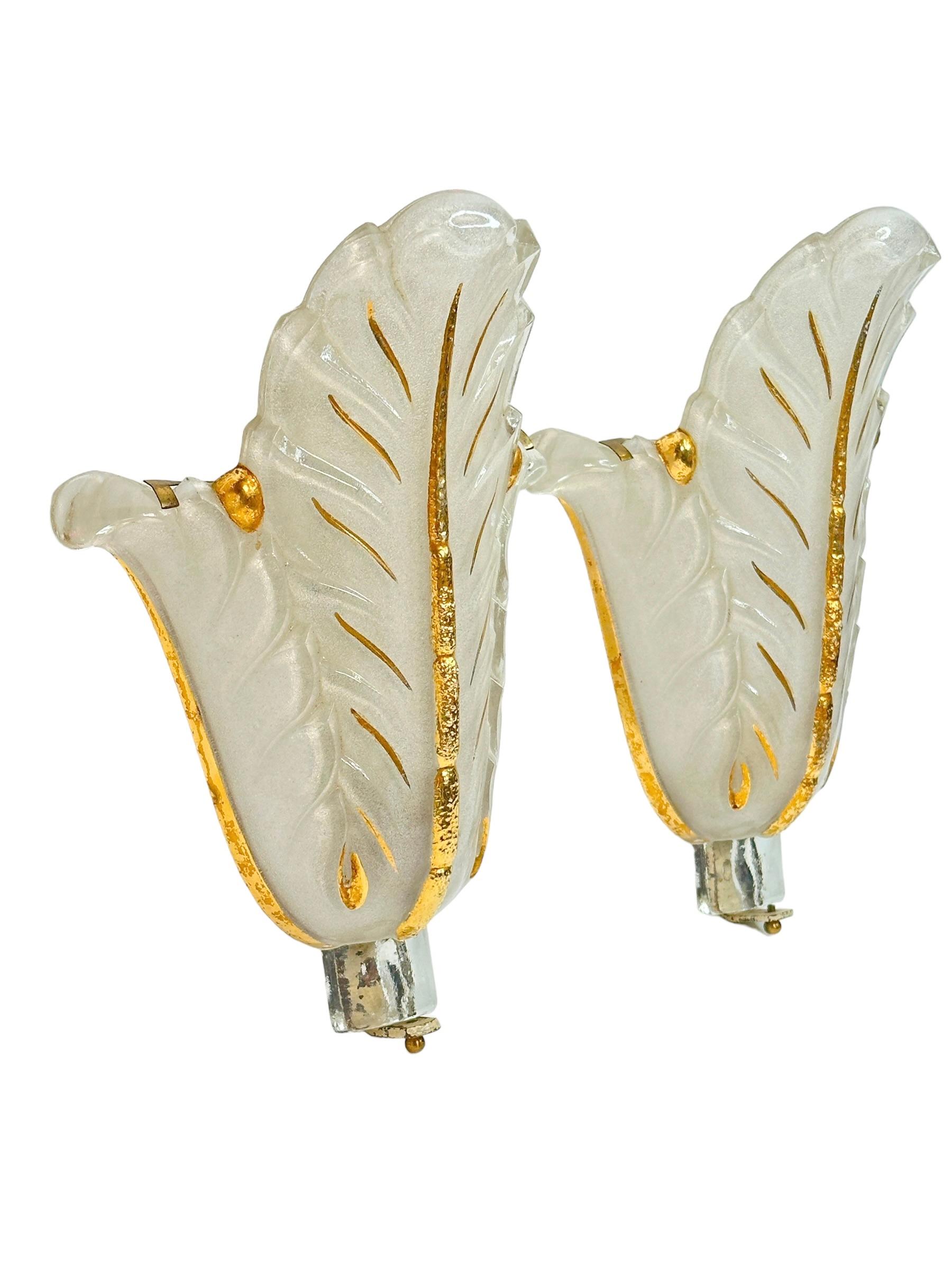 Pair of Jean Gauthier Art Deco Glass Sconces 1930s French For Sale 1