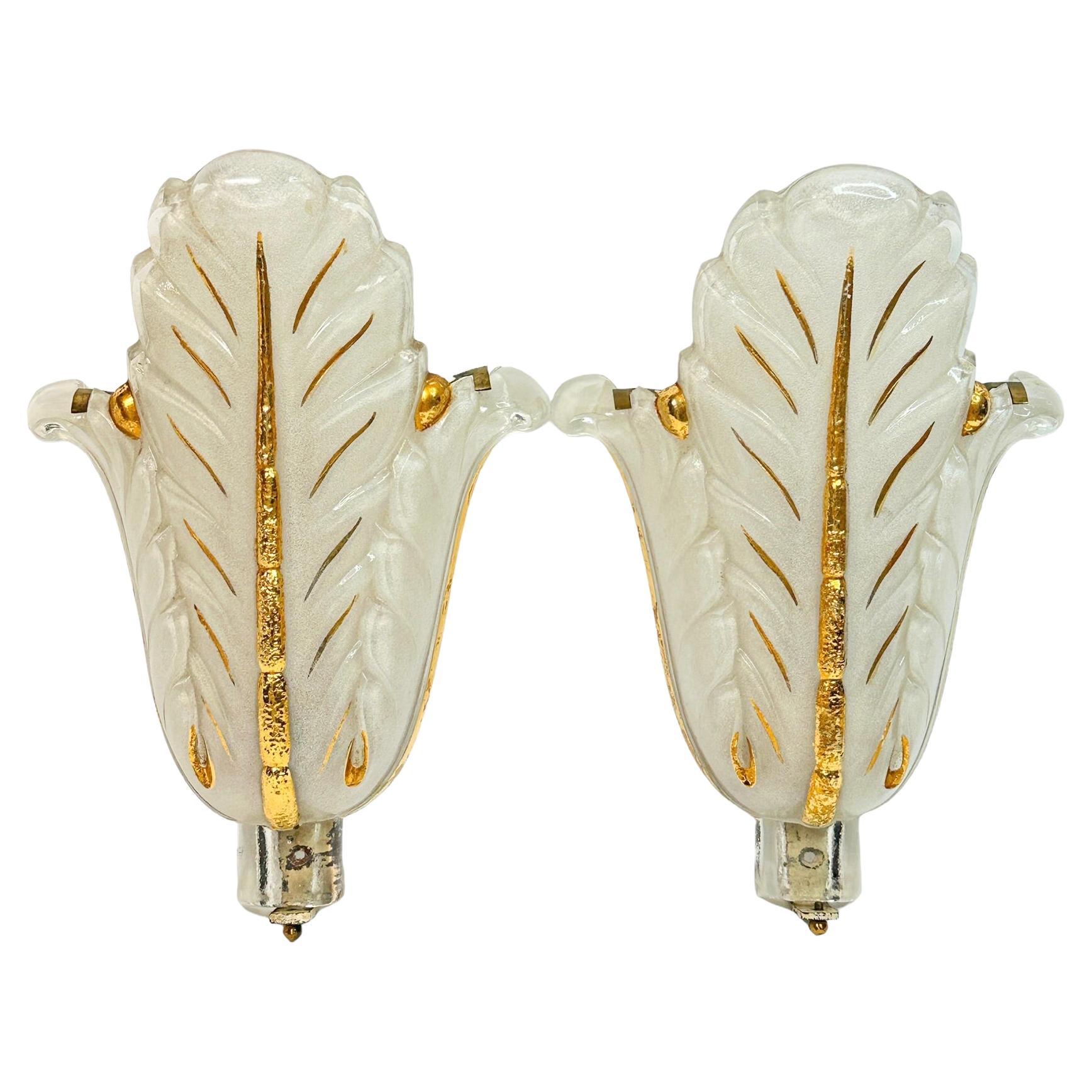 Pair of Jean Gauthier Art Deco Glass Sconces 1930s French For Sale